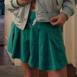 Green Pleated Shorts